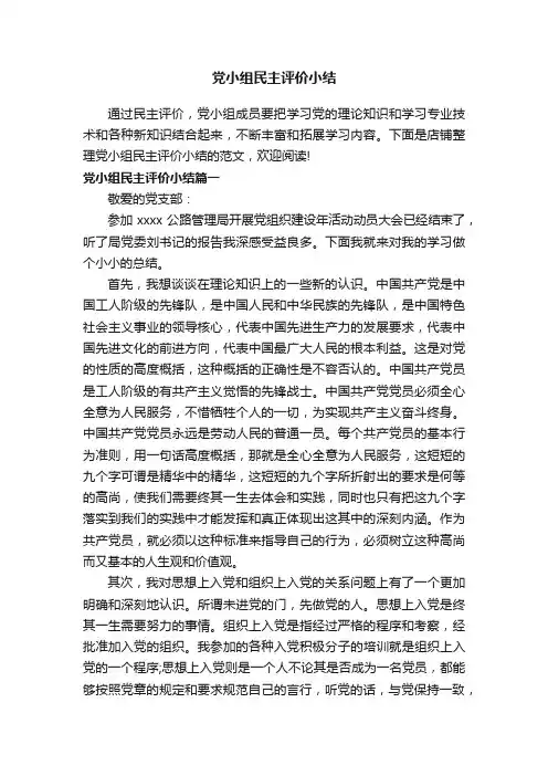党小组民主评价小结