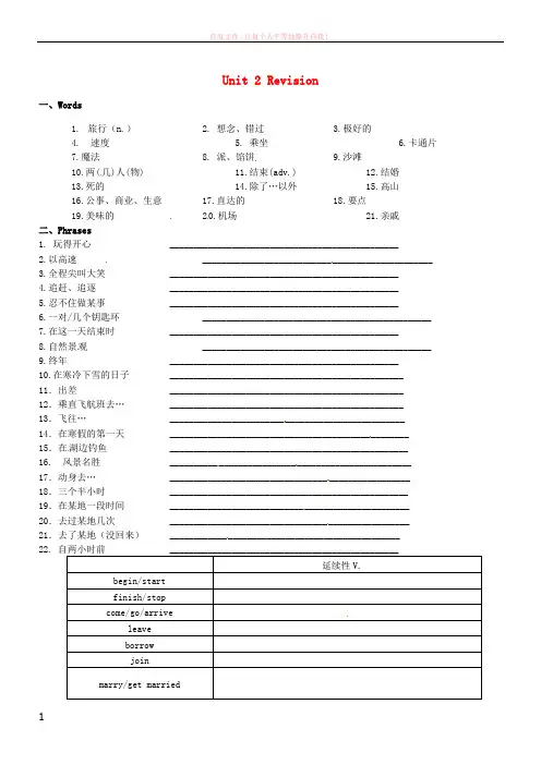 江苏省永丰初级中学八年级英语下册unit2travelling单词短语复习单(新版)牛津版 (1)