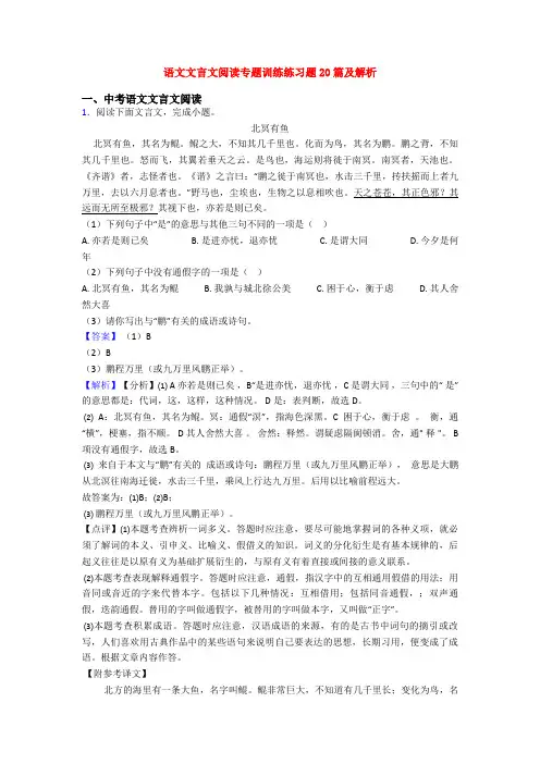 语文文言文阅读专题训练练习题20篇及解析