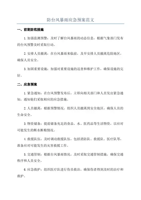 防台风暴雨应急预案范文