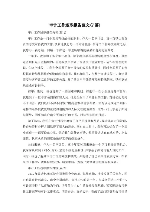 审计工作述职报告范文(7篇)