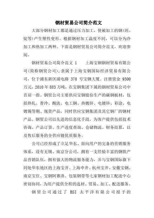 钢材贸易公司简介范文