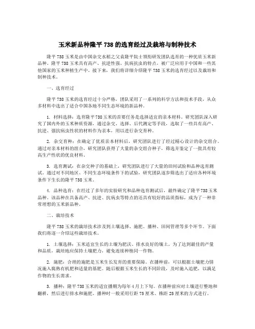 玉米新品种隆平738的选育经过及栽培与制种技术