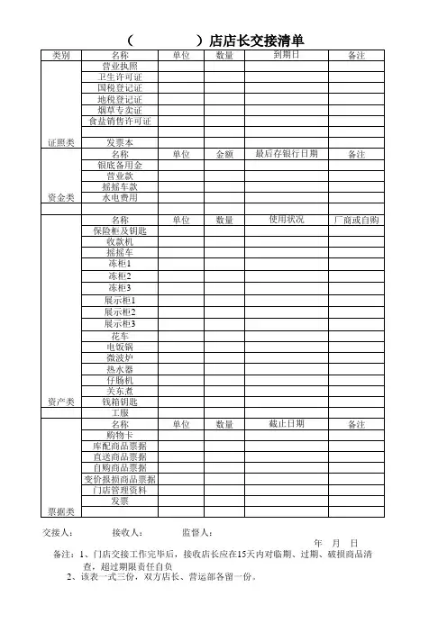 7-11 店长交接表