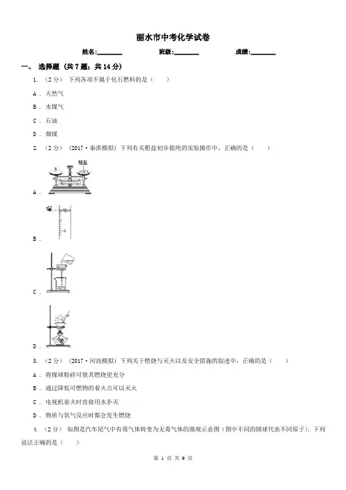 丽水市中考化学试卷 