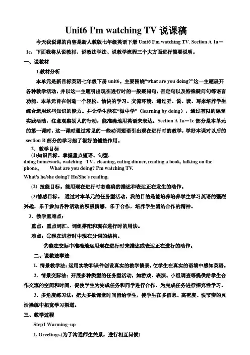 人教七下英语Unit6 I‘m watching TVSectionA1a-1c说课稿