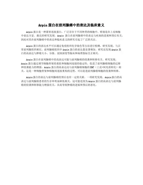 Arpin蛋白在前列腺癌中的表达及临床意义