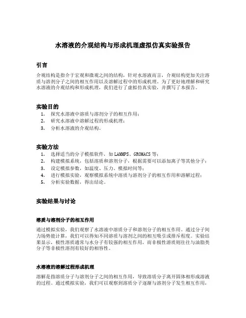 水溶液的介观结构与形成机理虚拟仿真实验实验报告