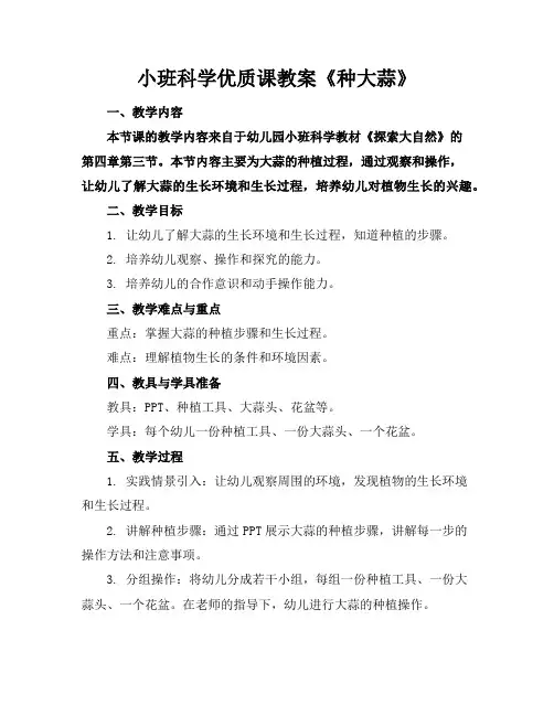 小班科学优质课教案《种大蒜》