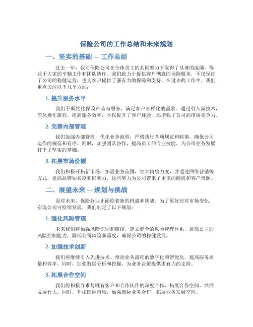 保险公司的工作总结和未来规划