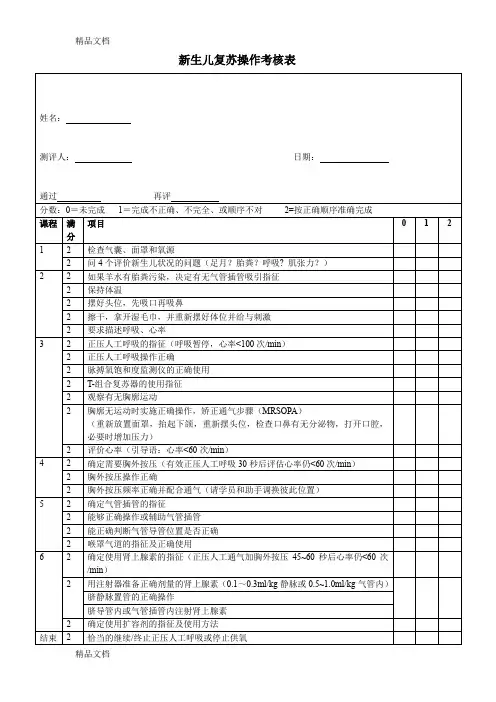 最新新生儿复苏操作考核评分表