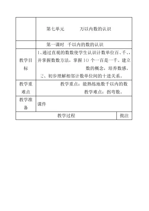 小学二年级下册第七单元 万以内数的认识