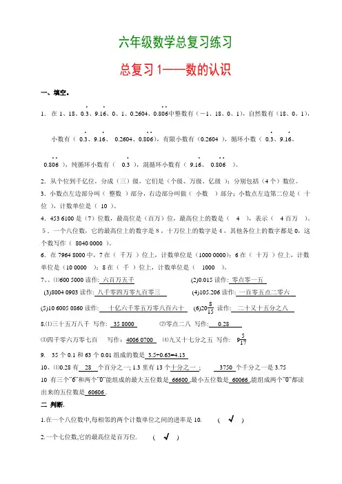 六年级数学总复习练习(附答案)