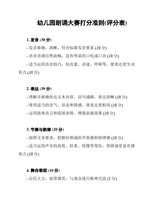 幼儿园朗诵大赛打分准则(评分表)