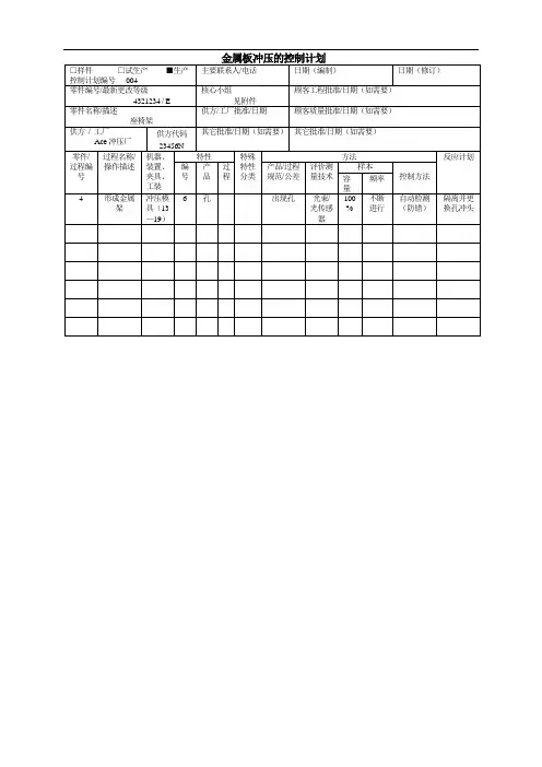金属板冲压的控制计划