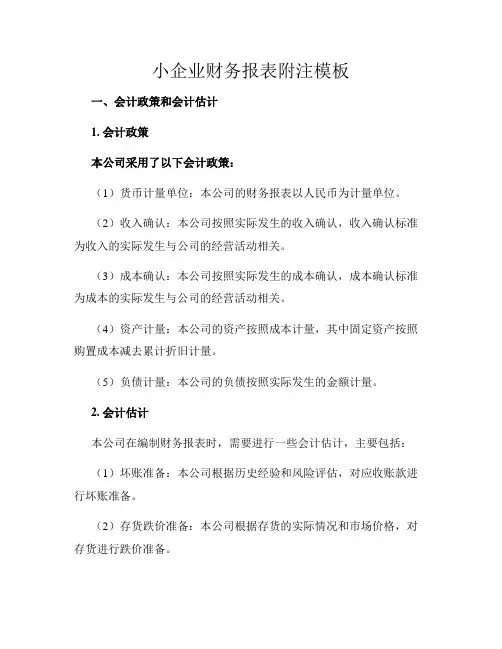 小企业财务报表附注模板