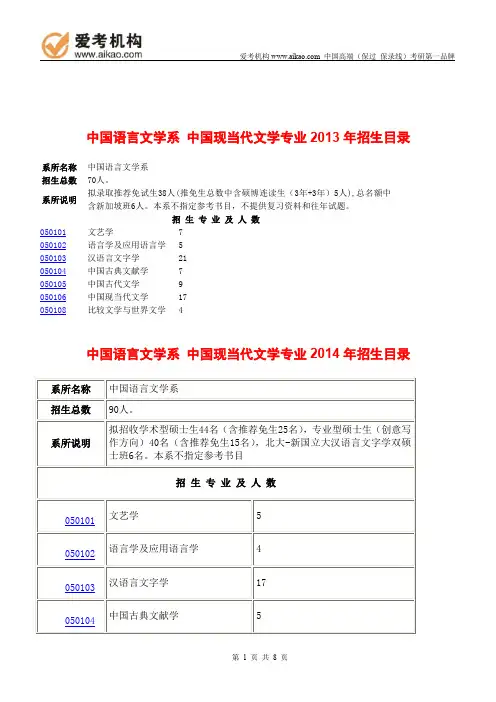 2015北京大学中国现当代文学考研 招生人数 参考书 报录比 复试分数线 考研真题 考研经验 招生简章