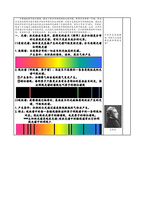 氢原子光谱 教案 说课稿 教学设计