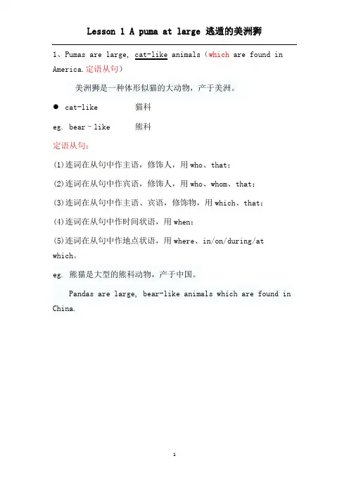新概念英语第三册+Lesson+1+A+Puma+at+Large课堂笔记讲义