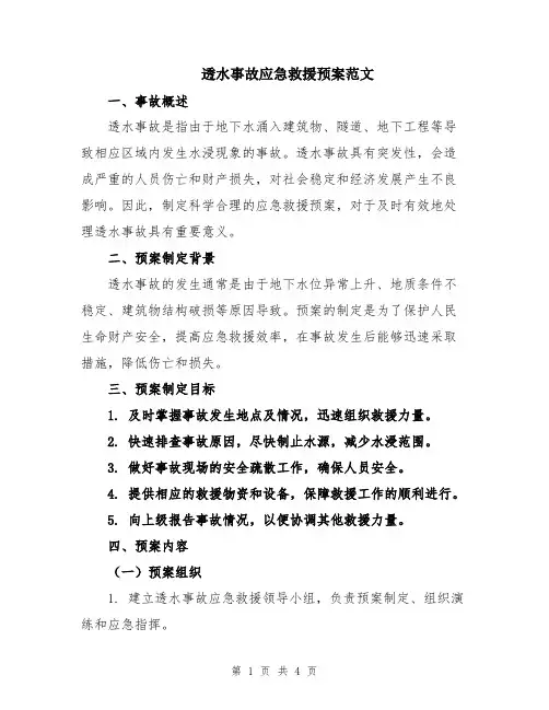 透水事故应急救援预案范文