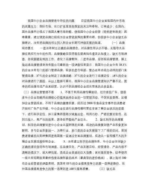 我国中小企业品牌塑造中存在的问题分析讲解