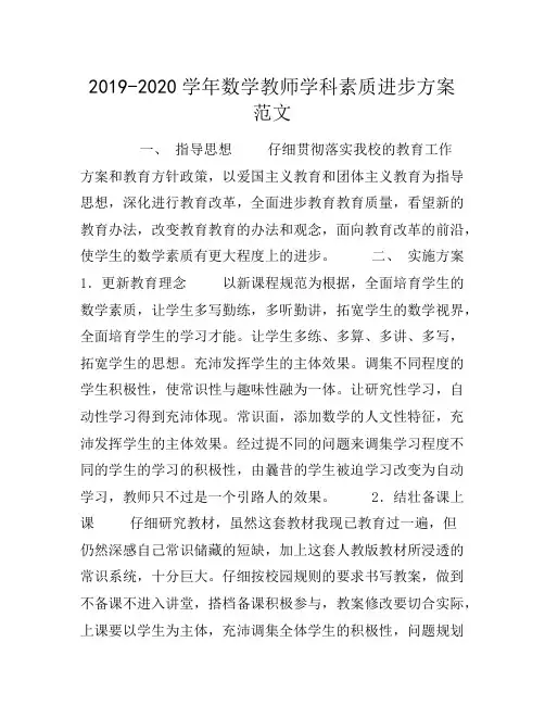 学年数学教师学科素养提升计 划范文
