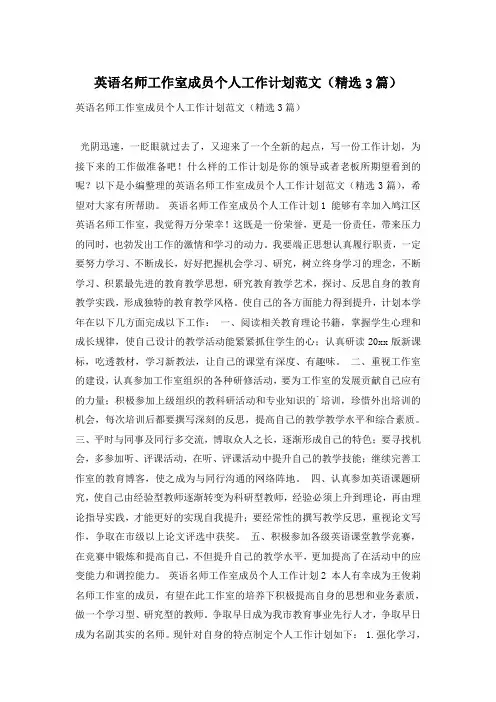 英语名师工作室成员个人工作计划范文(精选3篇)