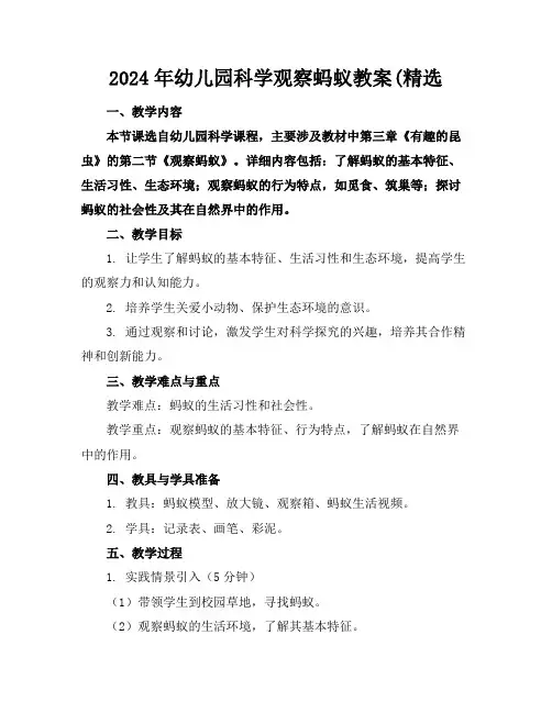 2024年幼儿园科学观察蚂蚁教案(精选