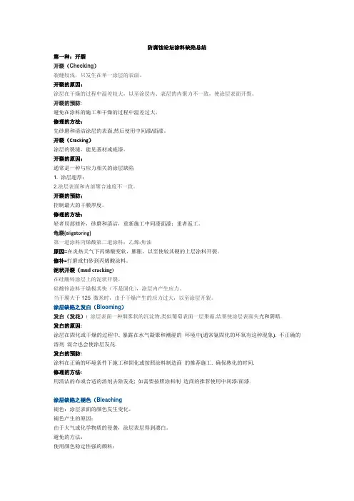 防腐蚀论坛涂料缺陷总结