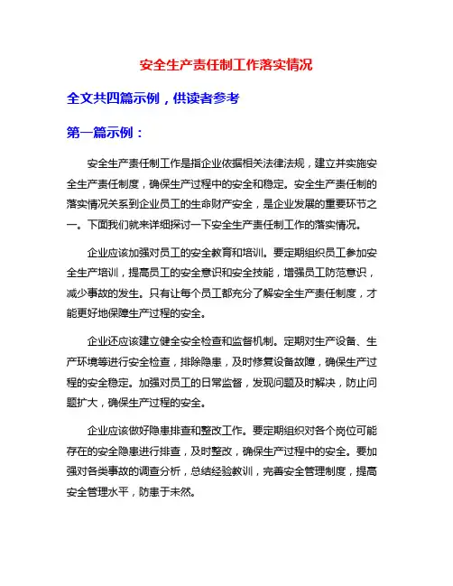 安全生产责任制工作落实情况