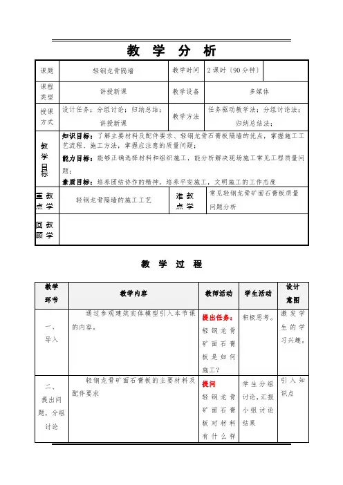 工程造价课件 项目五—轻钢龙骨隔墙