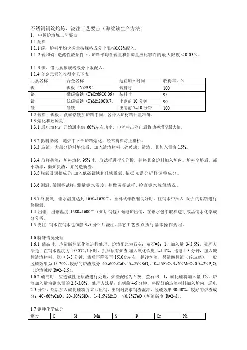 [整理版]不锈钢钢锭熔炼、浇注工艺要点