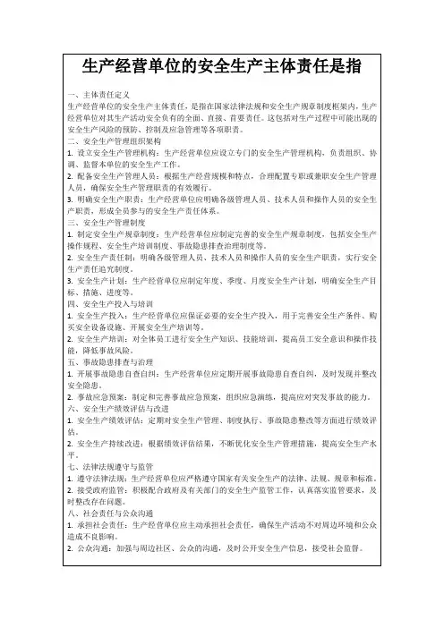 生产经营单位的安全生产主体责任是指