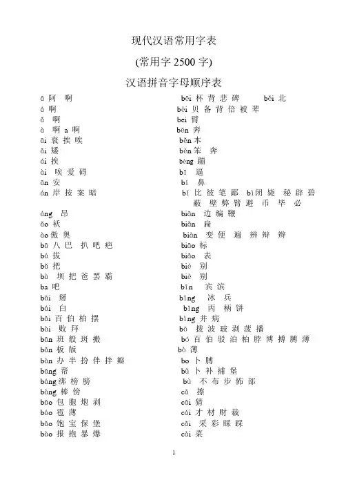 现代汉语常用字表
