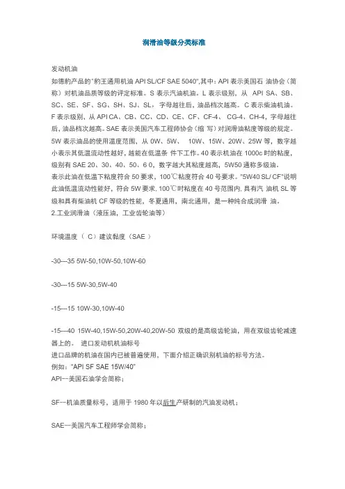 润滑油等级分类实用标准