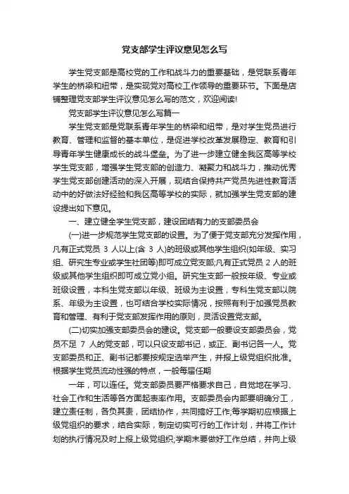 党支部学生评议意见怎么写