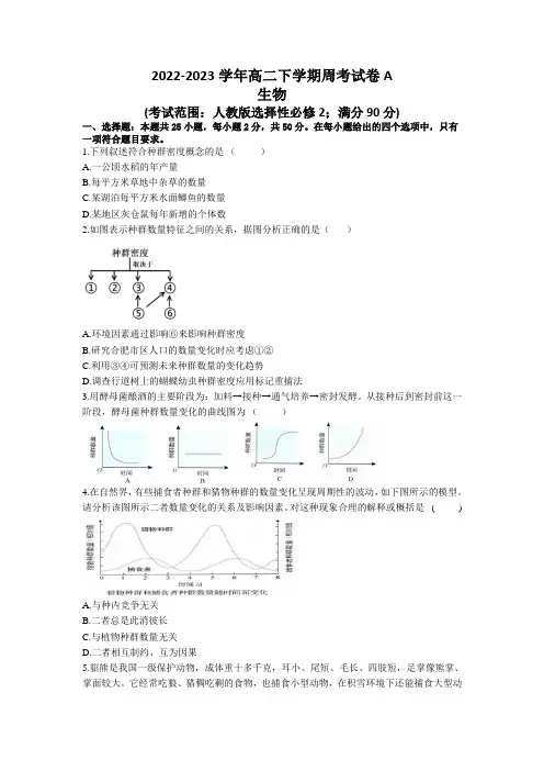 2022-2023学年高二下学期周考卷A