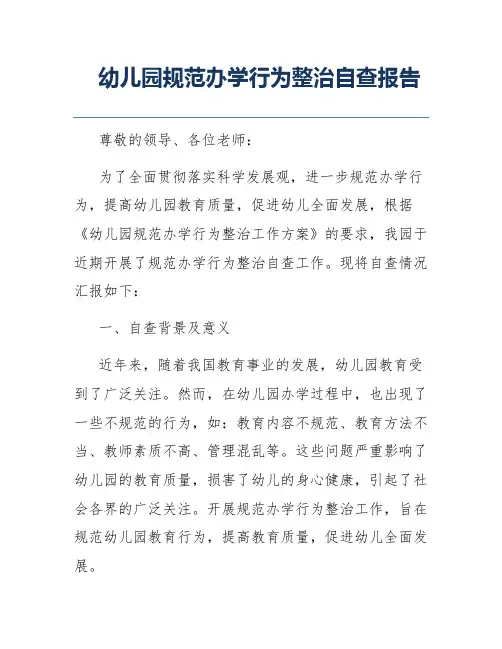 幼儿园规范办学行为整治自查报告