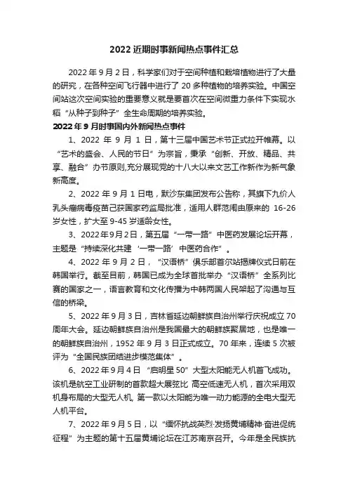 2022近期时事新闻热点事件汇总