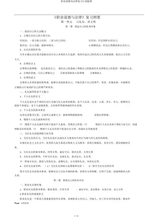 职业道德及法律复习计划提纲