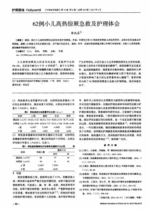 62例小儿高热惊厥急救及护理体会