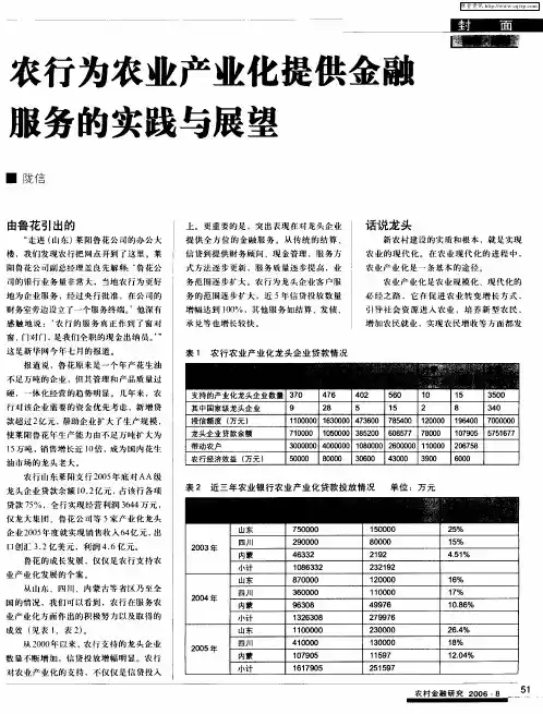 农行为农业产业化提供金融服务的实践与展望