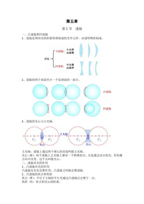 初中物理第五章 透镜及其应用  总结知识点