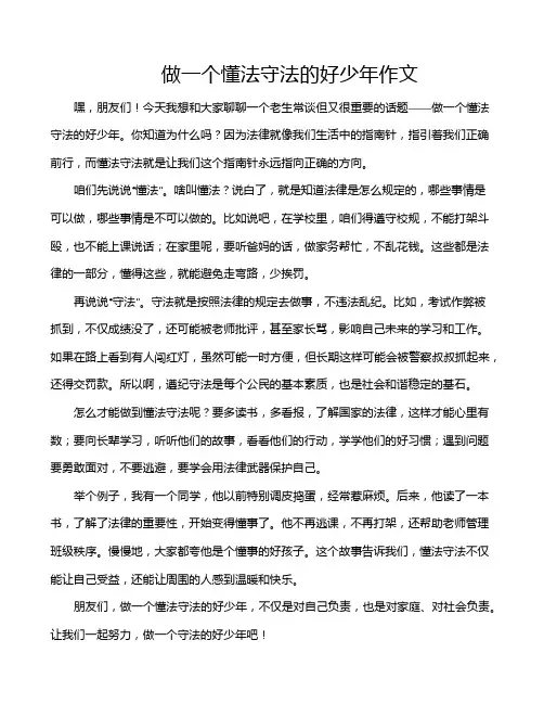 做一个懂法守法的好少年作文