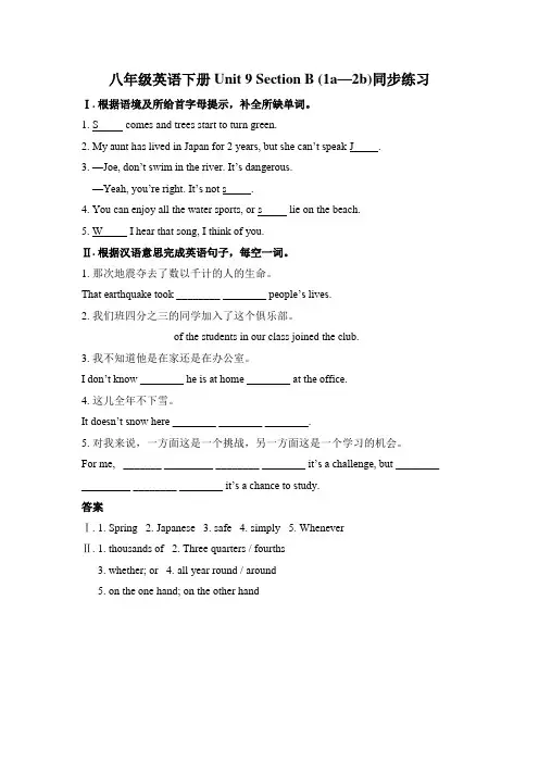最新人教版八年级下册英语课课练及答案  Unit 9 第三课时 同步练习