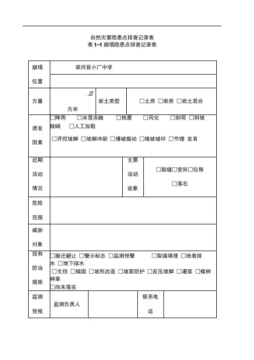 自然灾害隐患点排查记录表