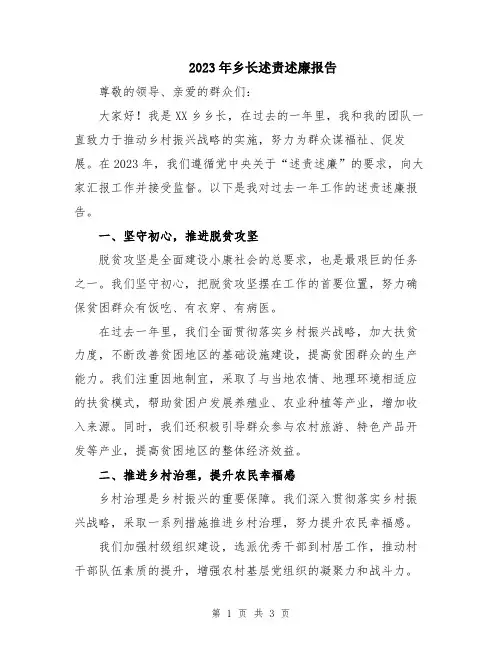 2023年乡长述责述廉报告