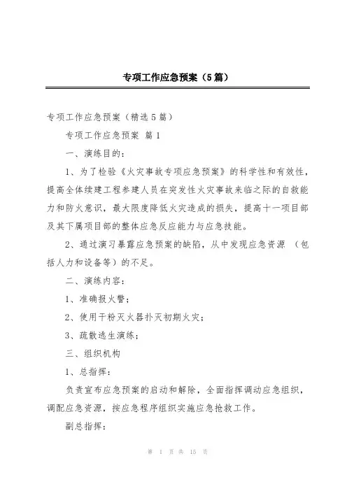 专项工作应急预案(5篇)