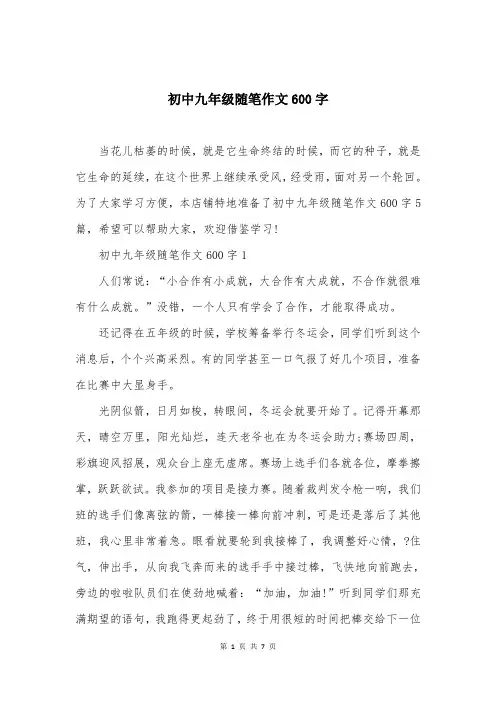 初中九年级随笔作文600字