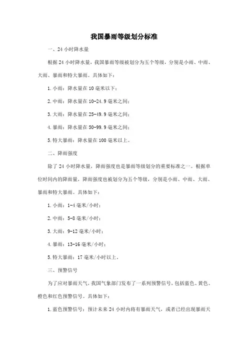 我国暴雨等级划分标准